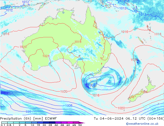 Precipitation (6h) ECMWF Tu 04.06.2024 12 UTC