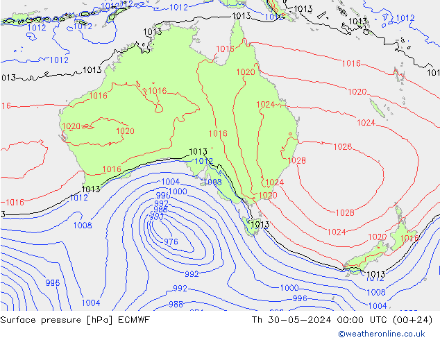 Atmosférický tlak ECMWF Čt 30.05.2024 00 UTC