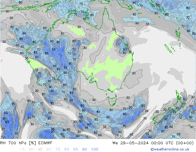 RH 700 hPa ECMWF Qua 29.05.2024 00 UTC