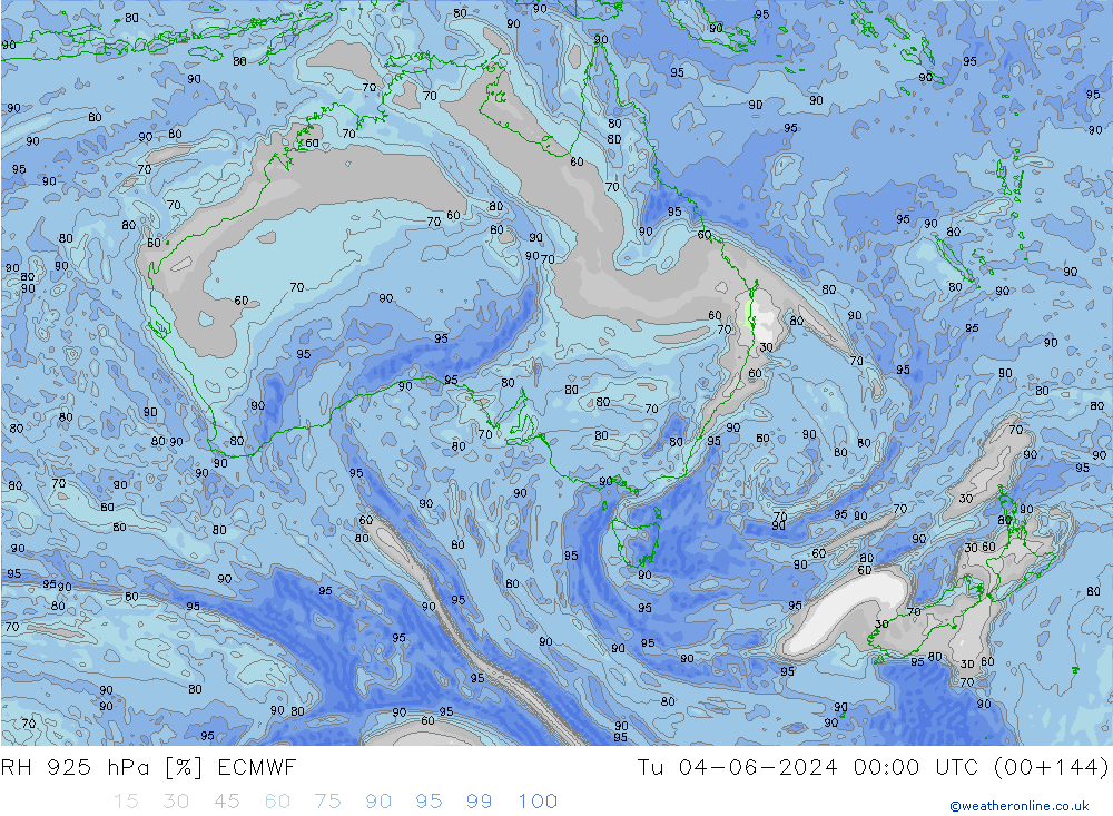 Humidité rel. 925 hPa ECMWF mar 04.06.2024 00 UTC
