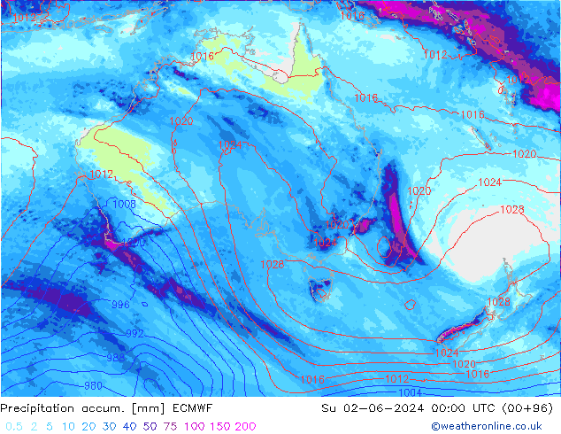 Precipitation accum. ECMWF Su 02.06.2024 00 UTC