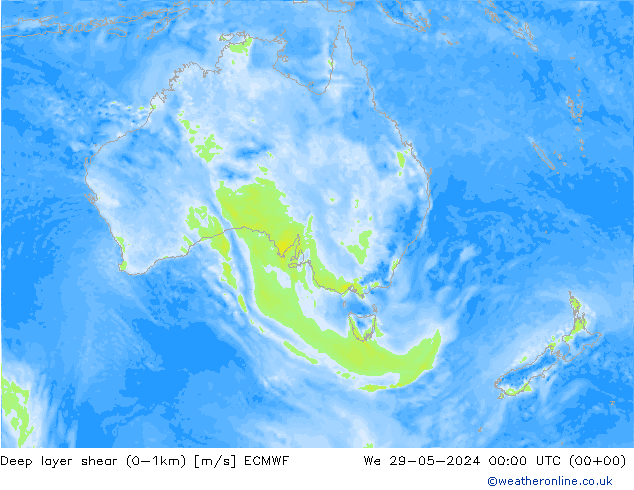 Deep layer shear (0-1km) ECMWF We 29.05.2024 00 UTC