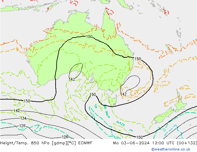 Height/Temp. 850 hPa ECMWF Po 03.06.2024 12 UTC