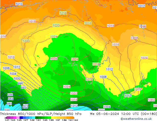 Espesor 850-1000 hPa ECMWF mié 05.06.2024 12 UTC