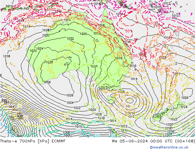 Theta-e 700hPa ECMWF St 05.06.2024 00 UTC