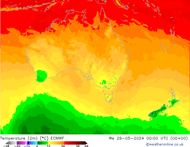 Temperatura (2m) ECMWF Qua 29.05.2024 00 UTC