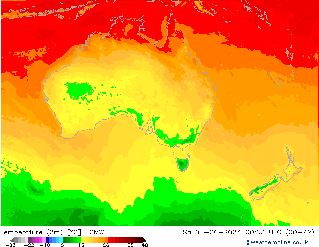 Temperature (2m) ECMWF Sa 01.06.2024 00 UTC