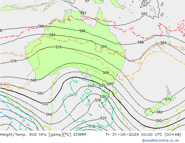 Z500/Rain (+SLP)/Z850 ECMWF Fr 31.05.2024 00 UTC