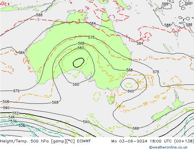 Z500/Rain (+SLP)/Z850 ECMWF Po 03.06.2024 18 UTC