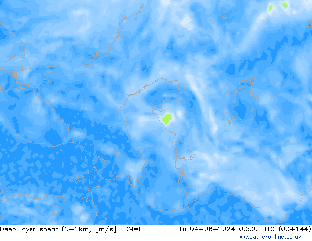 Deep layer shear (0-1km) ECMWF mar 04.06.2024 00 UTC