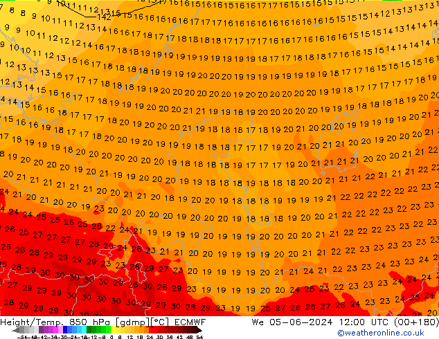 Z500/Rain (+SLP)/Z850 ECMWF Qua 05.06.2024 12 UTC