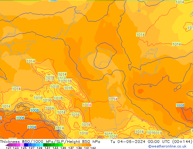 Thck 850-1000 гПа ECMWF вт 04.06.2024 00 UTC