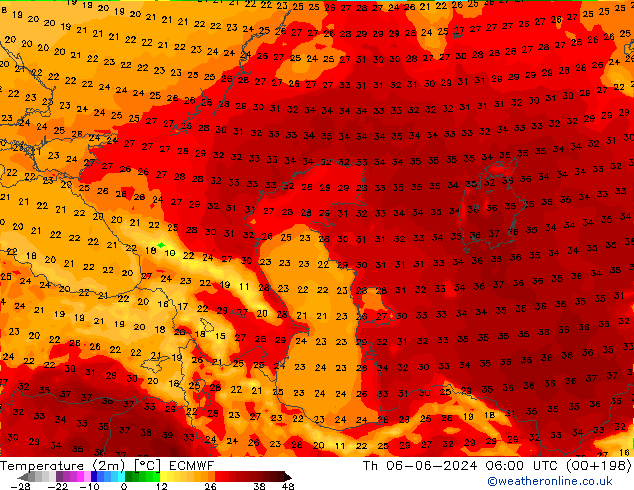 карта температуры ECMWF чт 06.06.2024 06 UTC