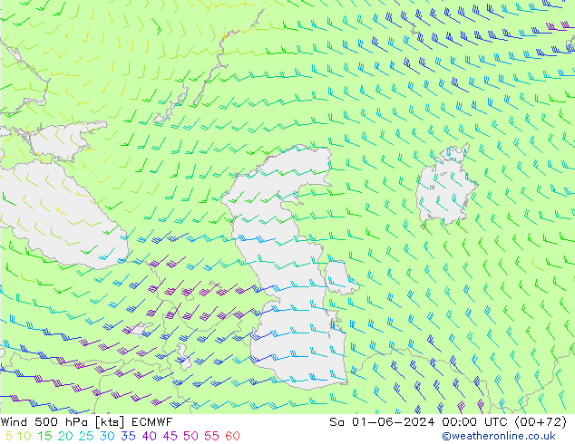 Wind 500 hPa ECMWF za 01.06.2024 00 UTC