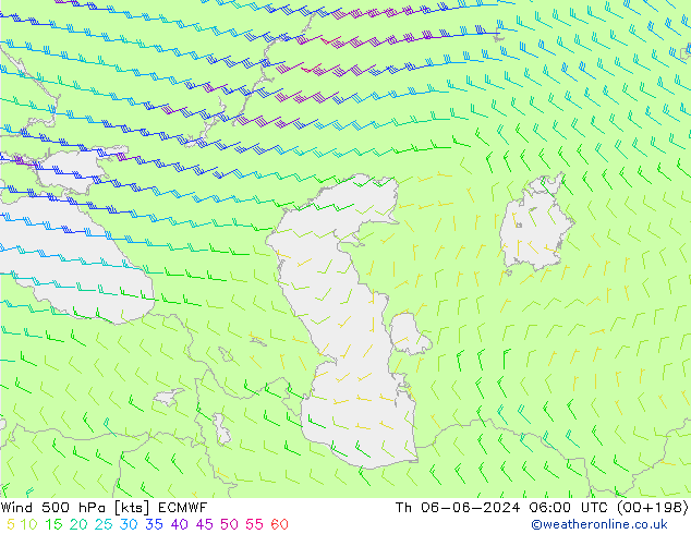 Wind 500 hPa ECMWF Do 06.06.2024 06 UTC