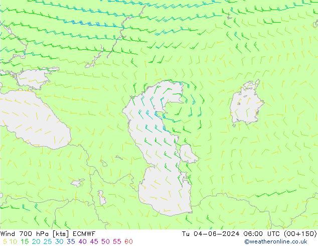 Vento 700 hPa ECMWF Ter 04.06.2024 06 UTC