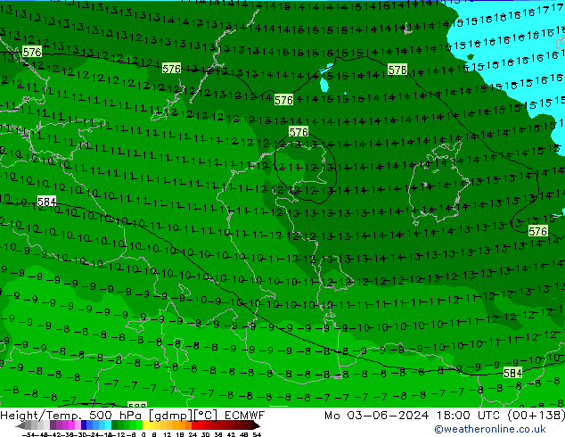 Z500/Rain (+SLP)/Z850 ECMWF Mo 03.06.2024 18 UTC