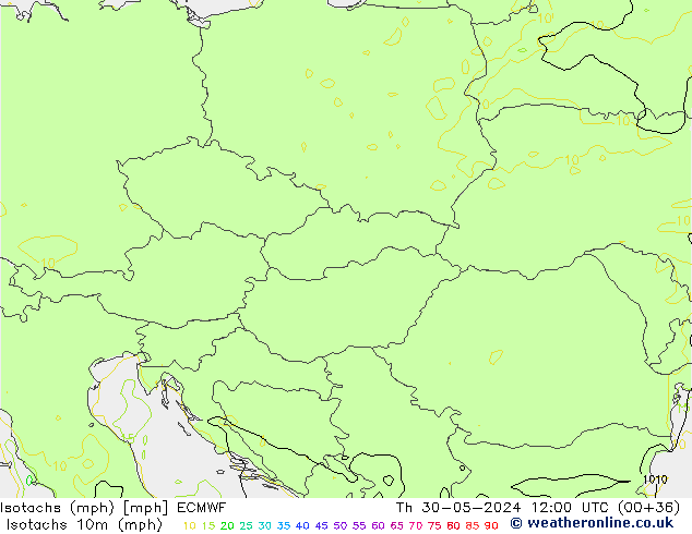 Isotachs (mph) ECMWF чт 30.05.2024 12 UTC