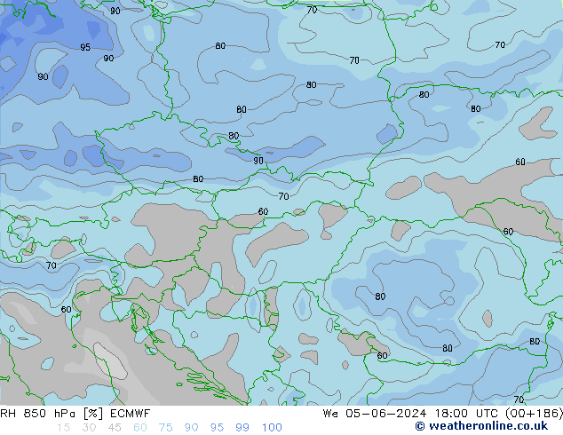 RH 850 hPa ECMWF śro. 05.06.2024 18 UTC