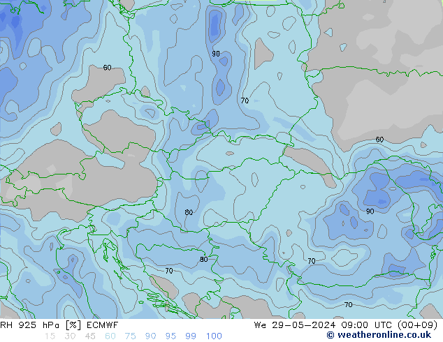 RH 925 hPa ECMWF We 29.05.2024 09 UTC