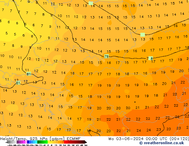 Height/Temp. 925 hPa ECMWF Mo 03.06.2024 00 UTC