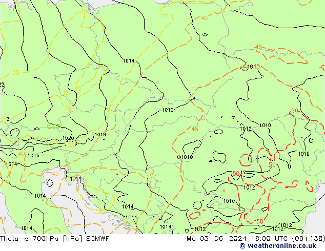 Theta-e 700hPa ECMWF Mo 03.06.2024 18 UTC