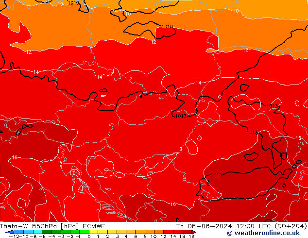 Theta-W 850hPa ECMWF jue 06.06.2024 12 UTC