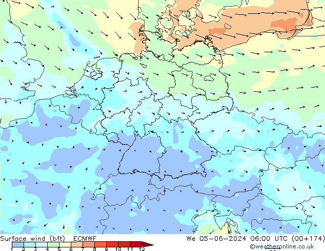  10 m (bft) ECMWF  05.06.2024 06 UTC