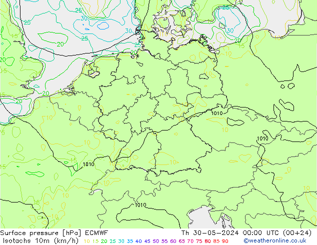 Eşrüzgar Hızları (km/sa) ECMWF Per 30.05.2024 00 UTC