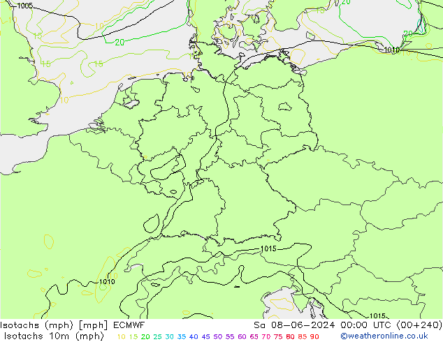 Isotachs (mph) ECMWF Sáb 08.06.2024 00 UTC