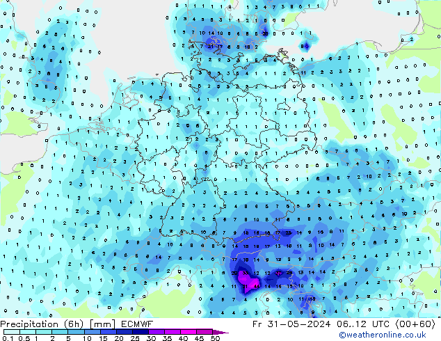 Z500/Rain (+SLP)/Z850 ECMWF vie 31.05.2024 12 UTC