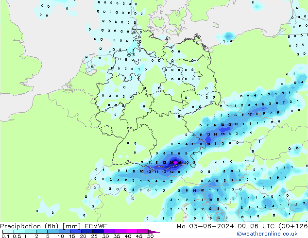 opad (6h) ECMWF pon. 03.06.2024 06 UTC