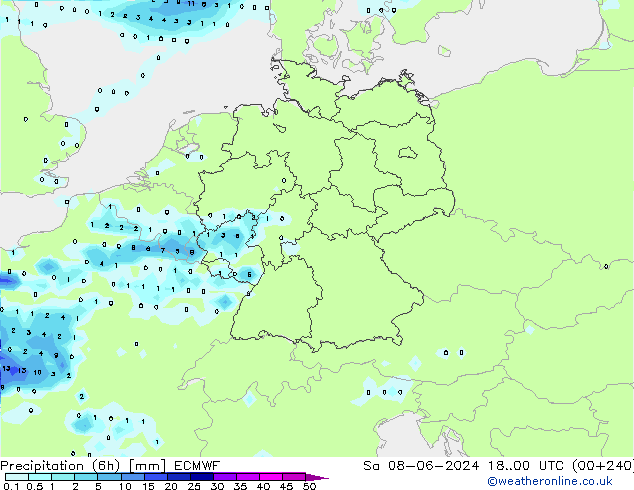 Precipitazione (6h) ECMWF sab 08.06.2024 00 UTC
