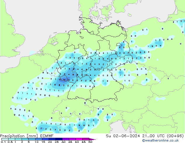 Precipitation ECMWF Su 02.06.2024 00 UTC