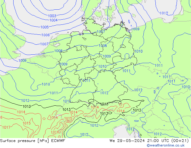 Bodendruck ECMWF Mi 29.05.2024 21 UTC