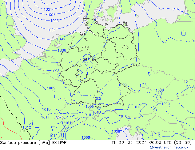 Atmosférický tlak ECMWF Čt 30.05.2024 06 UTC