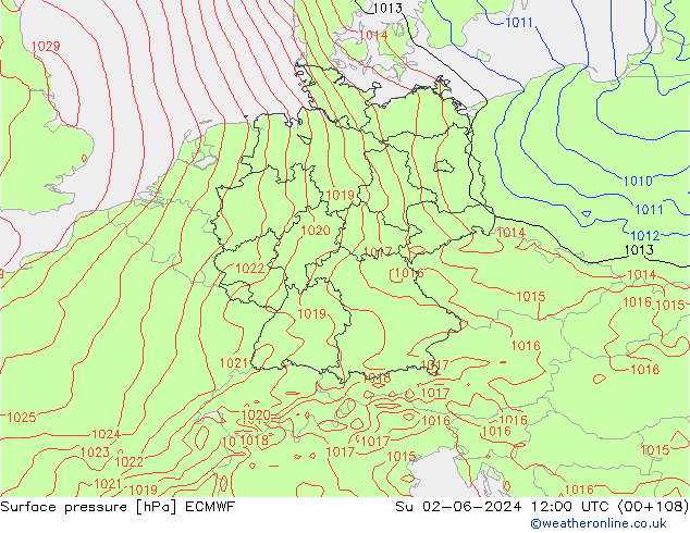 Surface pressure ECMWF Su 02.06.2024 12 UTC