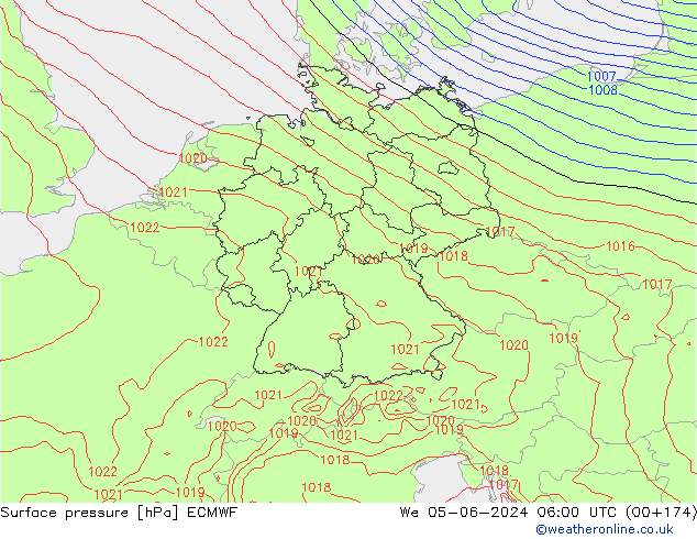 Pressione al suolo ECMWF mer 05.06.2024 06 UTC