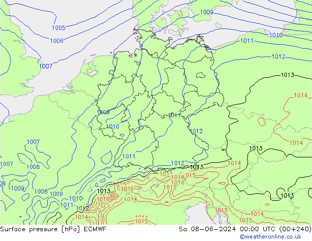 Presión superficial ECMWF sáb 08.06.2024 00 UTC