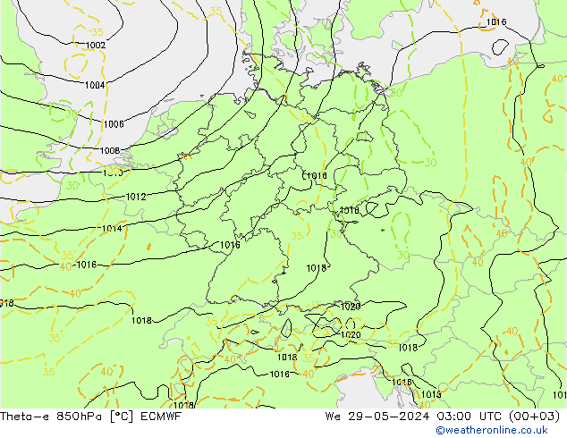 Theta-e 850hPa ECMWF Mi 29.05.2024 03 UTC