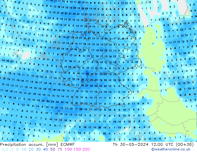 Precipitation accum. ECMWF чт 30.05.2024 12 UTC