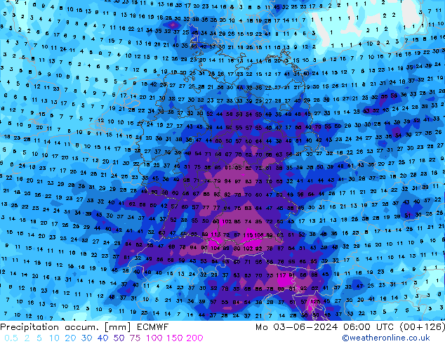 Totale neerslag ECMWF ma 03.06.2024 06 UTC