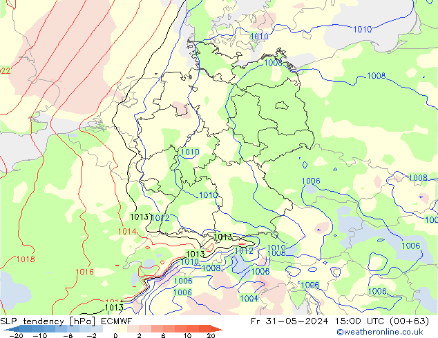 SLP tendency ECMWF Pá 31.05.2024 15 UTC