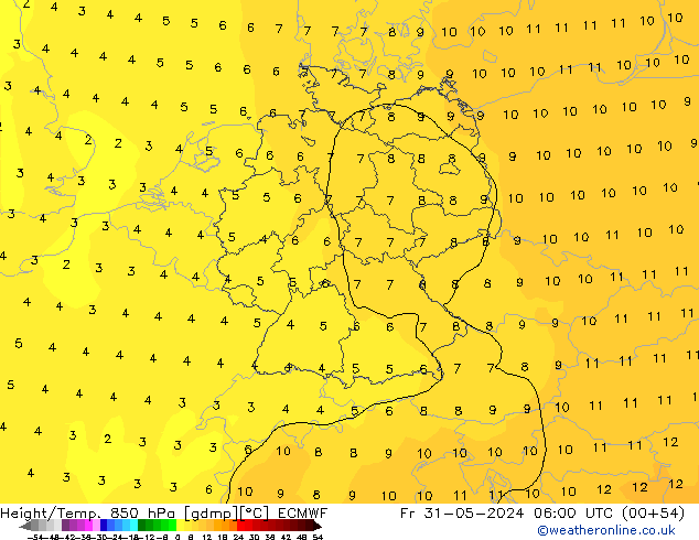 Z500/Rain (+SLP)/Z850 ECMWF Fr 31.05.2024 06 UTC