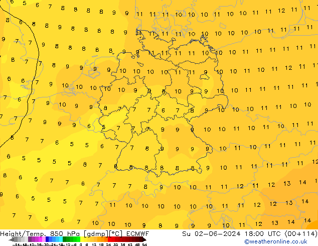 Géop./Temp. 850 hPa ECMWF dim 02.06.2024 18 UTC