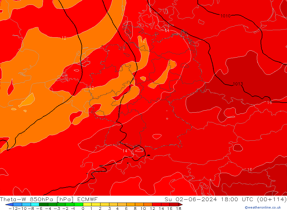 Theta-W 850hPa ECMWF  02.06.2024 18 UTC