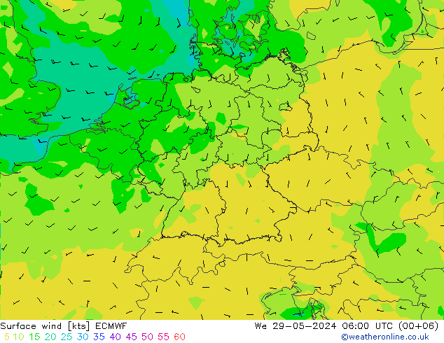 Vento 10 m ECMWF mer 29.05.2024 06 UTC