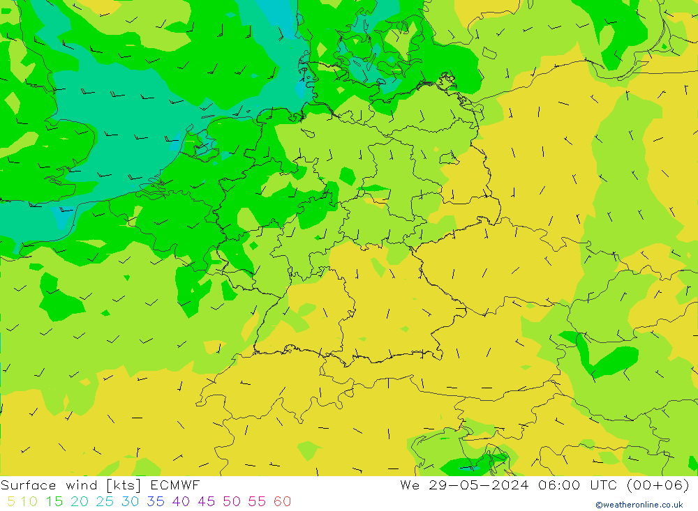 Viento 10 m ECMWF mié 29.05.2024 06 UTC