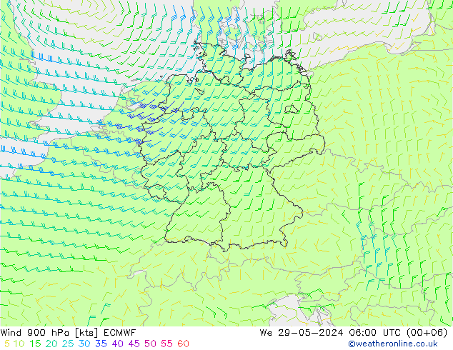 Vento 900 hPa ECMWF Qua 29.05.2024 06 UTC