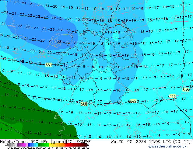 Z500/Rain (+SLP)/Z850 ECMWF mié 29.05.2024 12 UTC